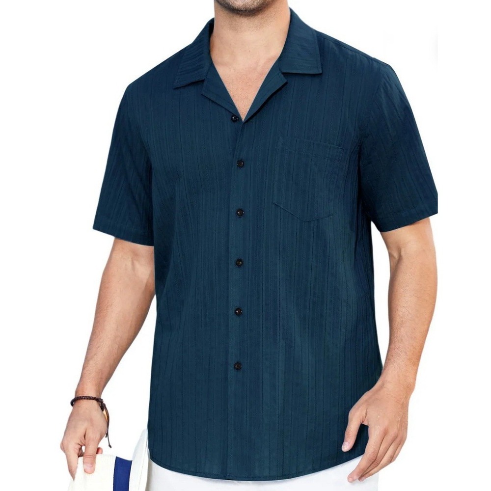 Hudson River Mens Black L Short Sleeve Button Up Shirt Casual Classic Summer